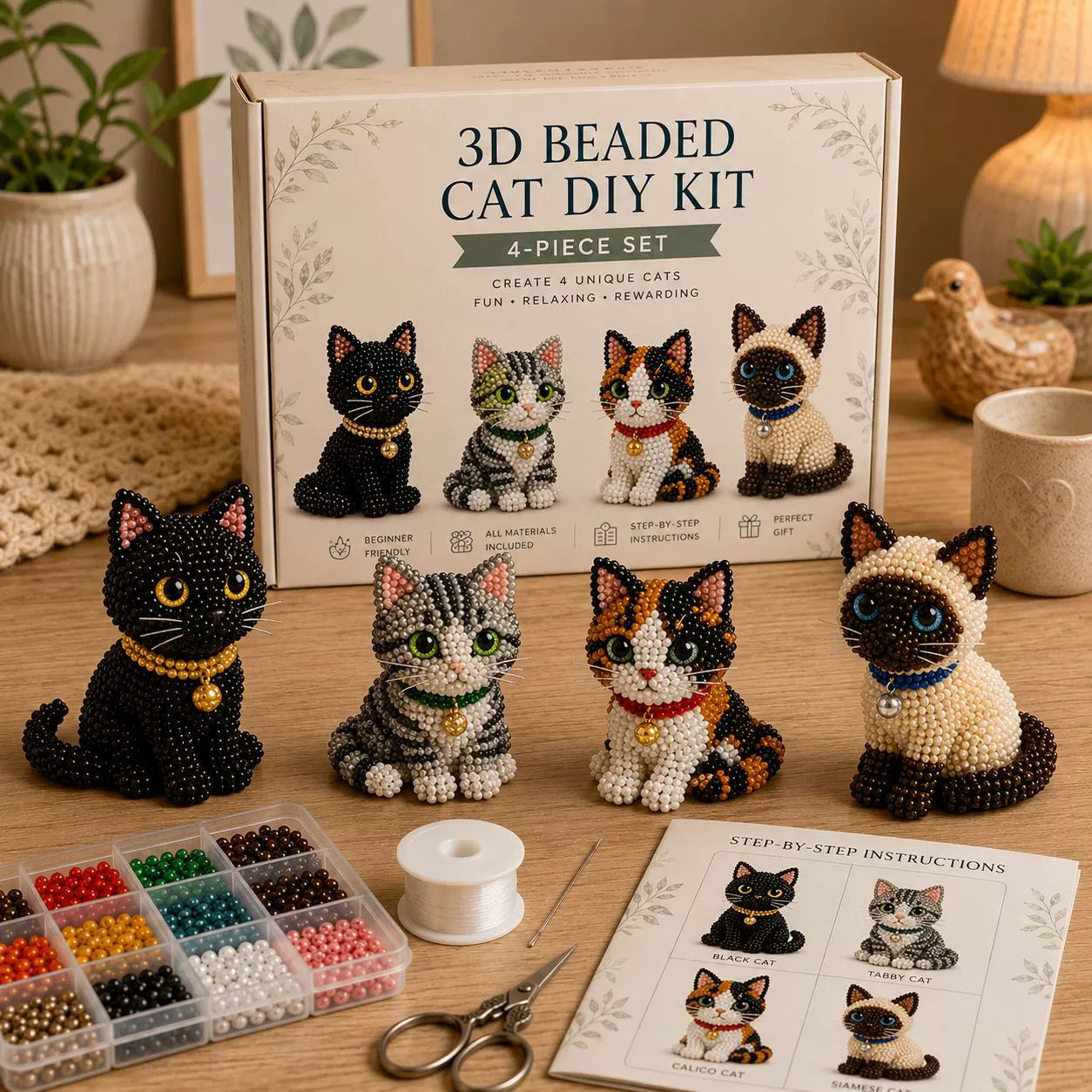 🏆Limited-time offer: 50% discount🧵✨Small 3D animal handmade set with beads