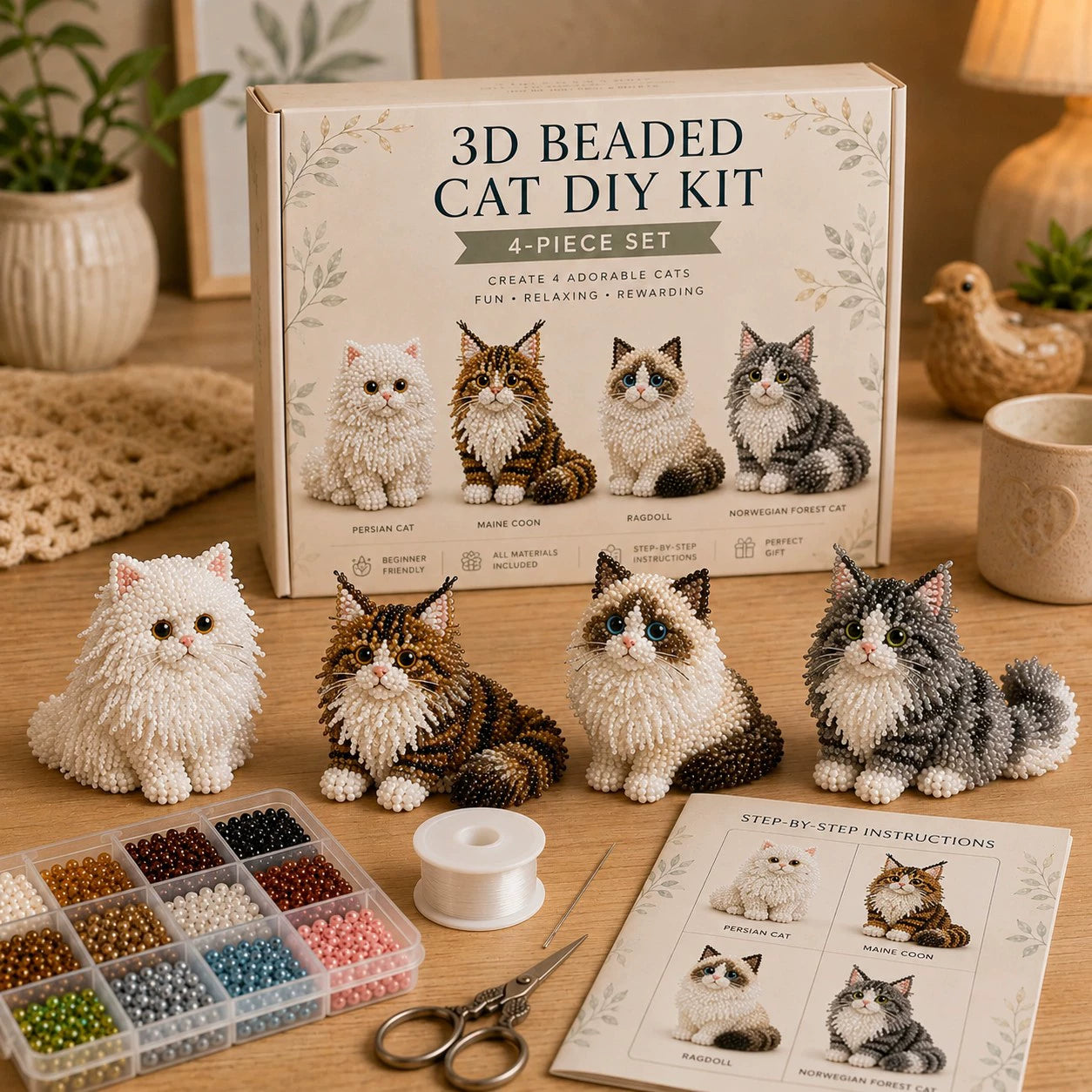 🏆Limited-time offer: 50% discount🧵✨Small 3D animal handmade set with beads