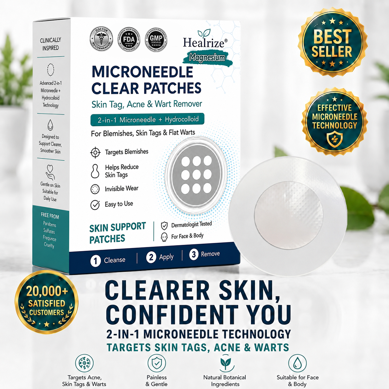 ✅🇺🇸𝐇𝐞𝒂𝒍𝗿𝗶𝙯𝙚®2-in-1 Microneedle & Hydrocolloid Patch🎀| Removes Raised Moles, Acne, Flat Warts & Skin Tags | Helps Improve Wrinkles, Scars & Blemishes | Invisible Patches for Face & Body